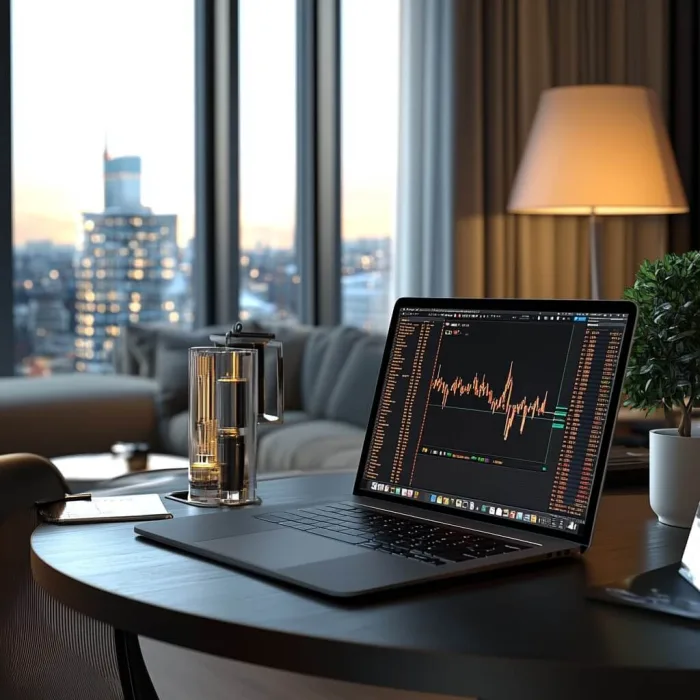 Laptop mit Trading‑Chart