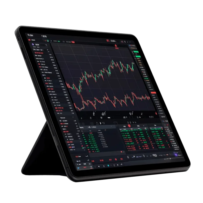 Tablet zeigt Dashboard für Aktienhandel